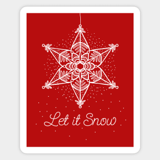 Let it Snow Christmas white snowflake illustration. Hand-drawn macrame snowflakes trendy illustration. Magnet